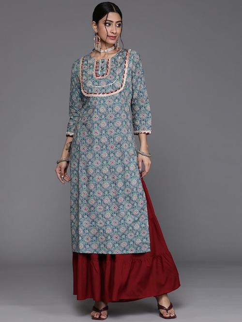 blue printed straight kurta - 19657610 - Very Small Image - 1