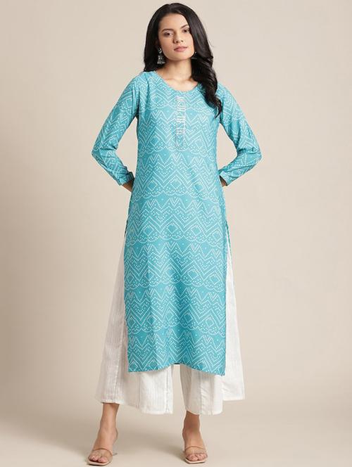 sky blue printed straight kurta - 19657647 - Very Small Image - 1