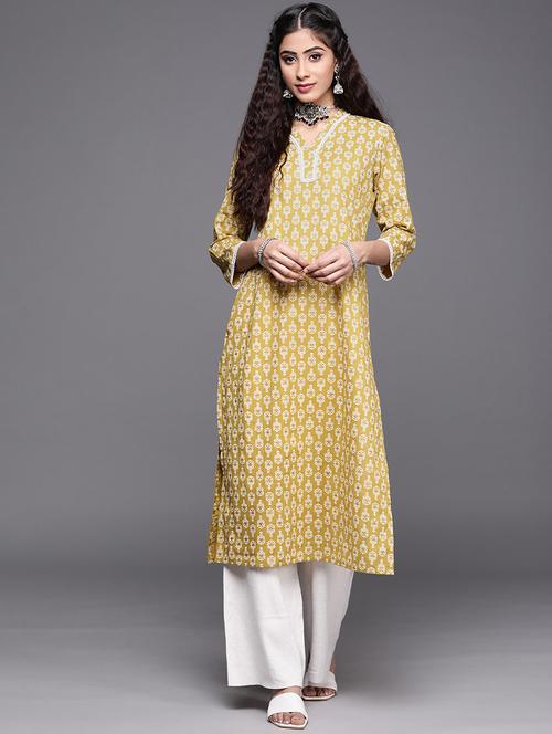 mustard printed straight kurta - 19657666 - Very Small Image - 1