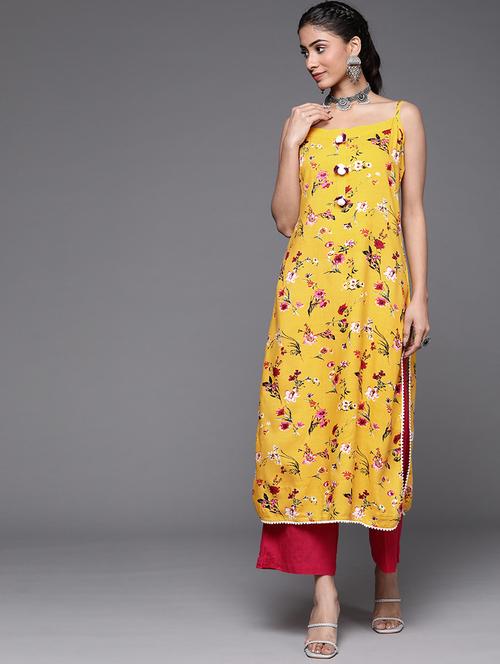yellow printed straight kurta - 19657718 - Very Small Image - 1