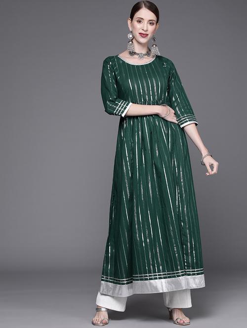 green striped anarkali kurta - 19657784 - Very Small Image - 1