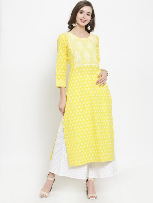 yellow printed straight kurta - 19657806 - Very Small Image - 1