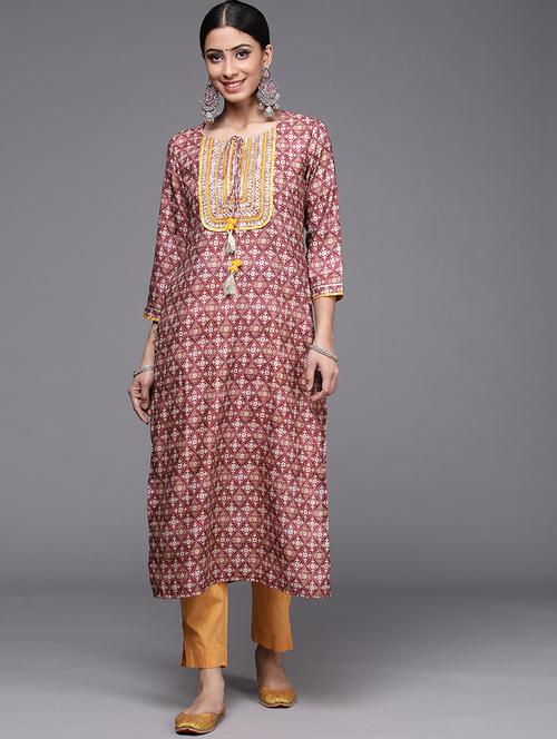 maroon printed straight kurta - 19657868 - Very Small Image - 1