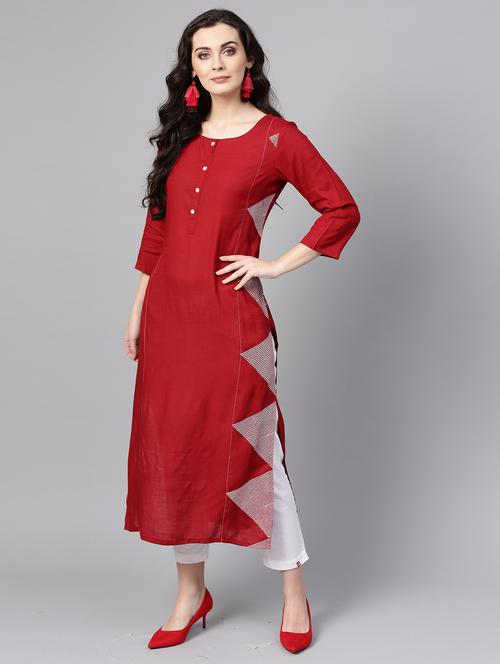 maroon solid straight kurta - 19657873 - Very Small Image - 1