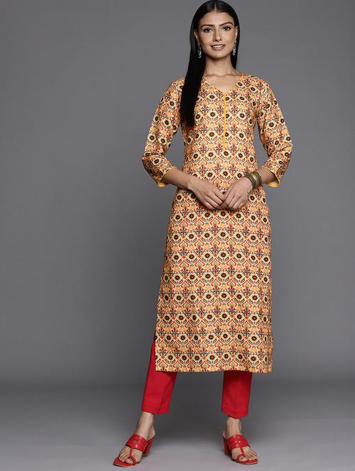 yellow printed straight kurta - 19657888 - Very Small Image - 1