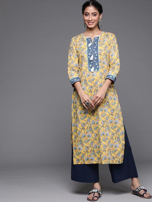 yellow printed straight kurta - 19657953 - Very Small Image - 1