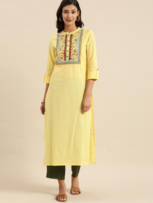 yellow embroidered straight kurta - 19657954 - Very Small Image - 1