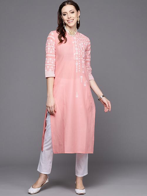 peach printed straight kurta - 19658028 - Very Small Image - 1