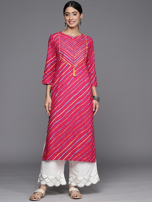 pink leheriya printed straight kurta - 19658114 - Very Small Image - 1