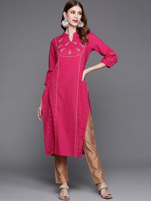 pink embroidered straight kurta - 19658275 - Very Small Image - 1