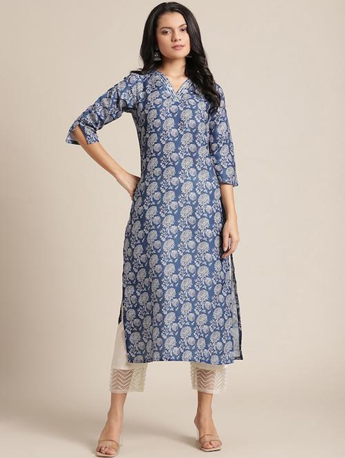 blue printed straight kurta - 19658289 - Very Small Image - 1