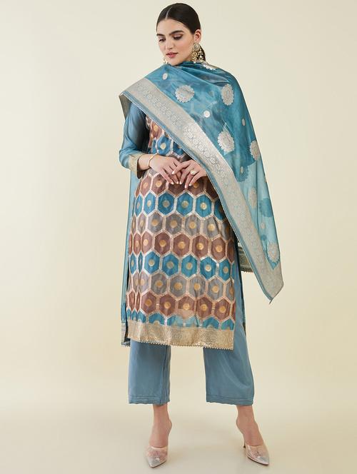 zari work unstitched suit - 19659116 - Very Small Image - 1