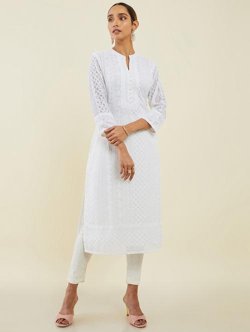 mandarin collar georgette a-line kurta - 19659203 - Very Small Image - 1