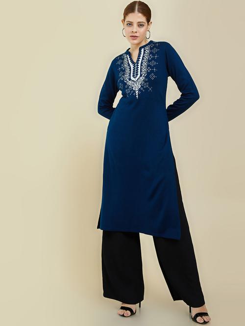 notch neck polyester a-line kurta - 19659214 - Very Small Image - 1