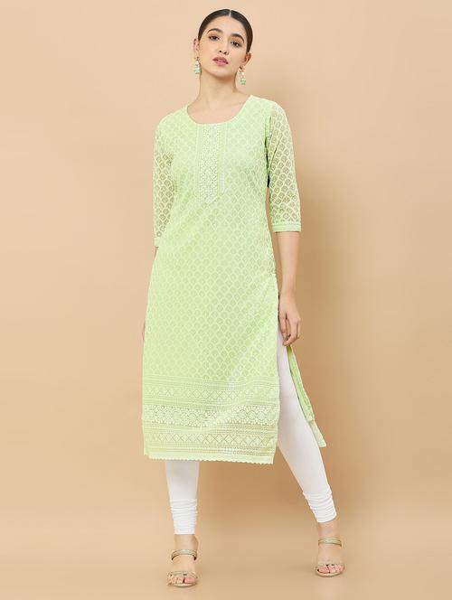 round neck embroidered straight kurta - 19659263 - Very Small Image - 1