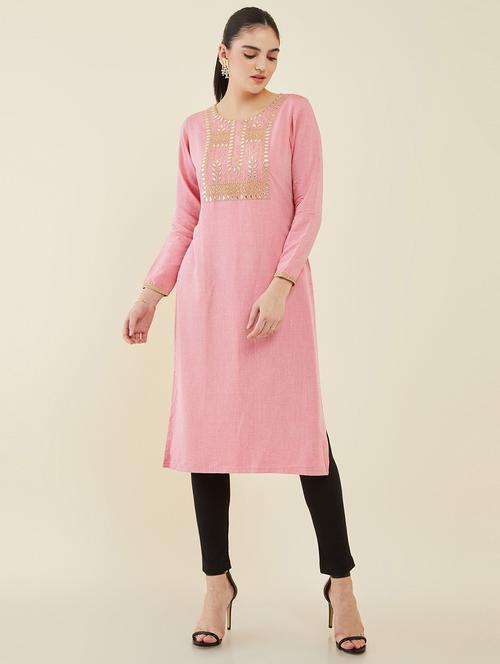 round neck embroidered straight kurta - 19659270 - Very Small Image - 1