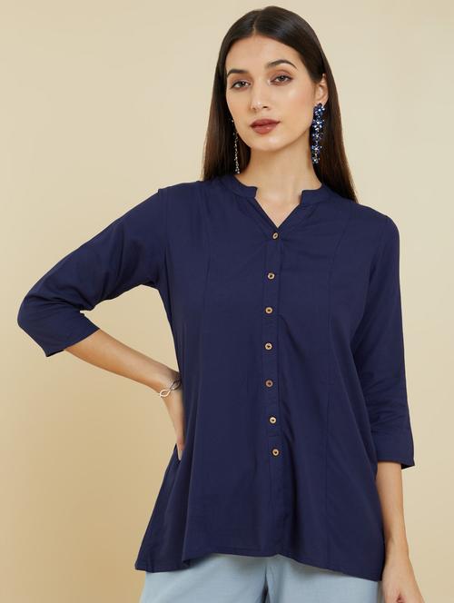 women mandarin neck solid high low kurti - 19659308 - Very Small Image - 1