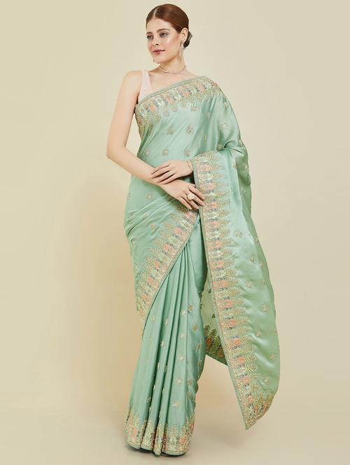 floral embroidered saree with blouse - 19659310 - Very Small Image - 1