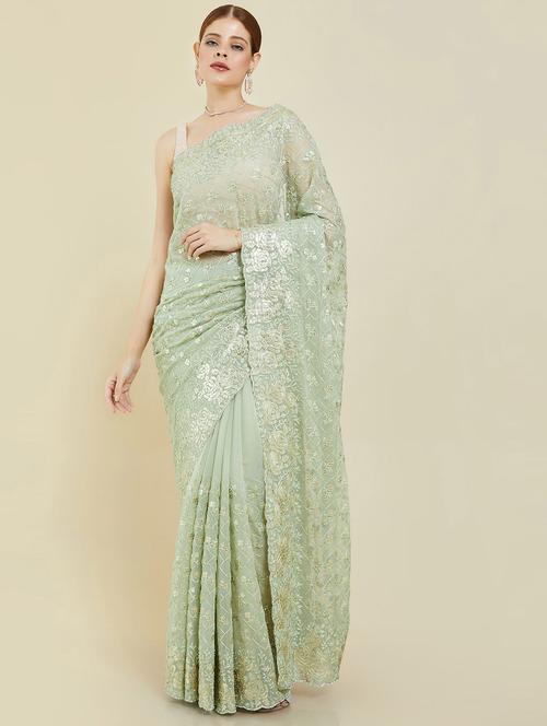floral embroidered saree - 19659312 - Very Small Image - 1