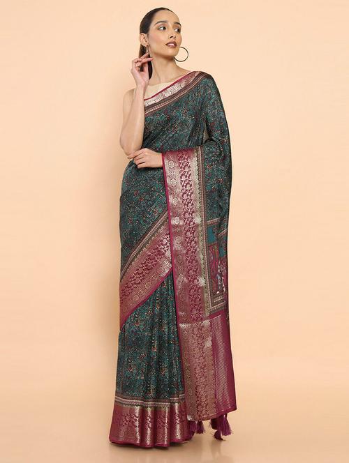 floral print woven saree - 19659333 - Very Small Image - 1