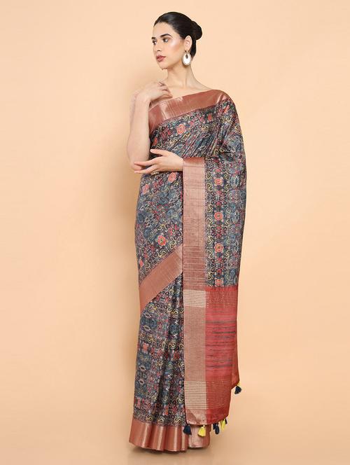 floral printed saree - 19659351 - Very Small Image - 1