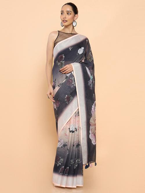 women's floral black colored saree - 19659392 - Very Small Image - 1