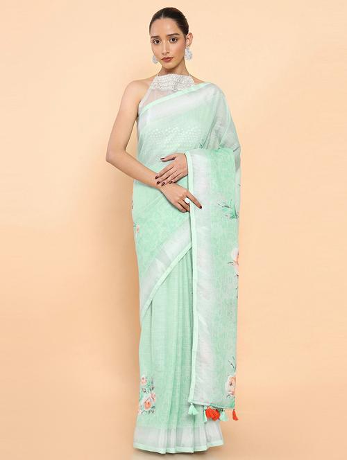 women's floral green colored saree - 19659399 - Very Small Image - 1
