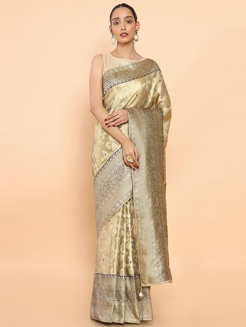 embroidered woven saree with tassels with blouse - 19659414 - Very Small Image - 1