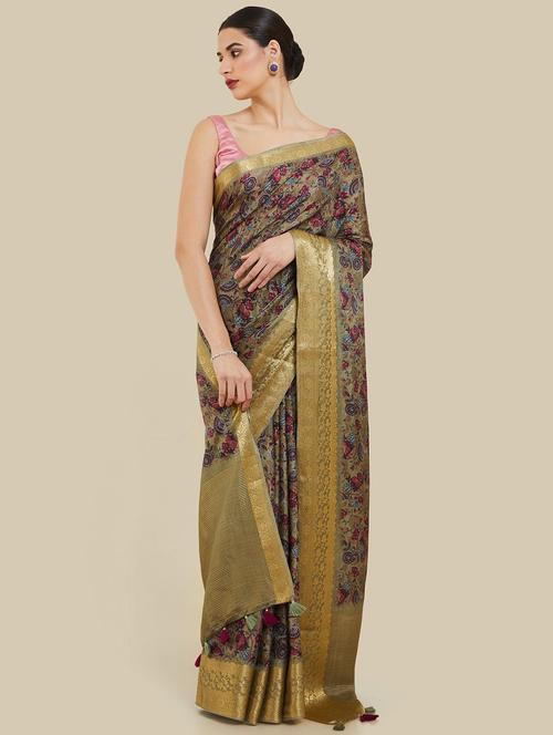 women's self design green colored saree with blouse - 19659431 - Very Small Image - 1