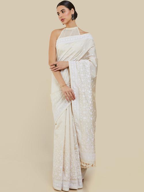 solid embroidered saree with tassels with blouse - 19659449 - Very Small Image - 1
