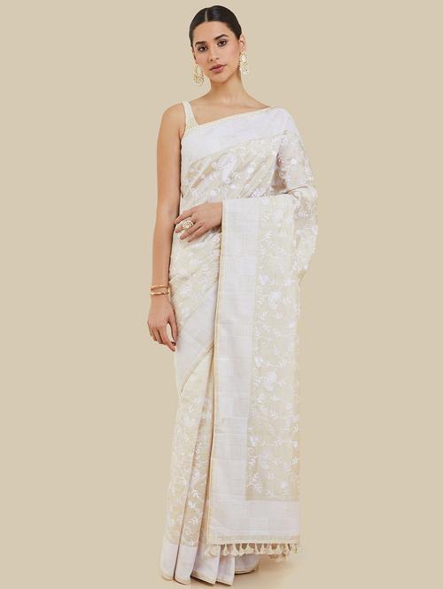 solid embroidered saree with tassels - 19659453 - Very Small Image - 1