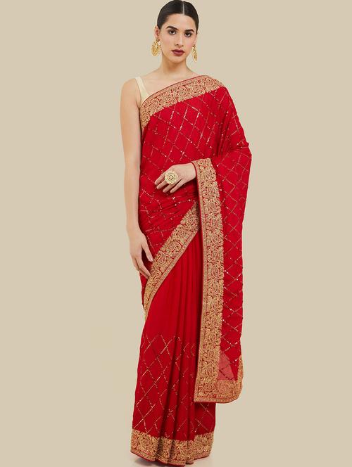solid sequin saree with blouse - 19659474 - Very Small Image - 1