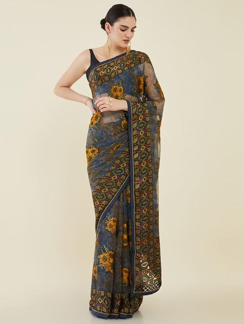 printed woven saree with blouse - 19659484 - Very Small Image - 1