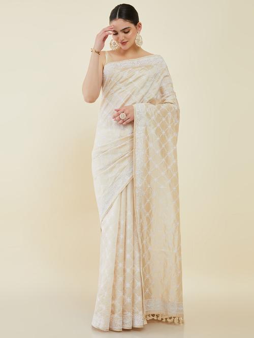 solid embroidered saree with tassels - 19659504 - Very Small Image - 1