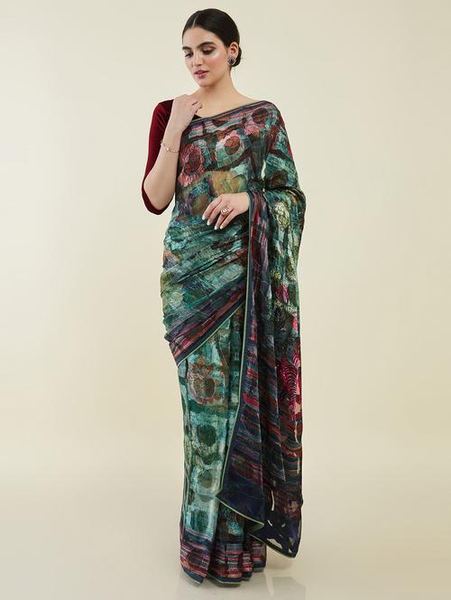 printed brasso woven saree with blouse - 19659538 - Very Small Image - 1