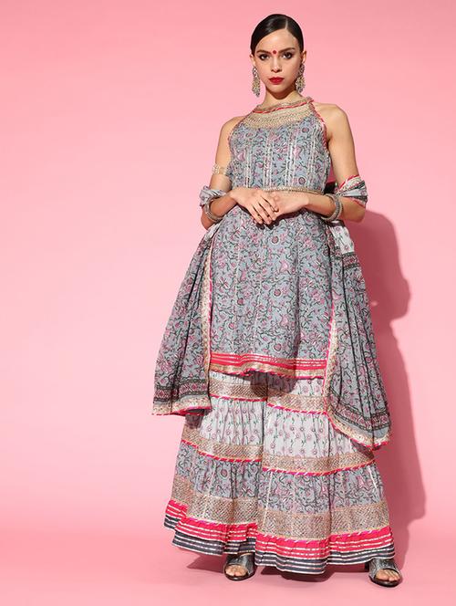 halter neck kurta sharara set with dupatta - 19659553 - Very Small Image - 1