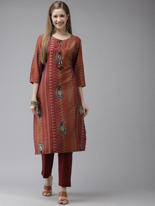 tie-up neck kurta pant set - 19659557 - Very Small Image - 1