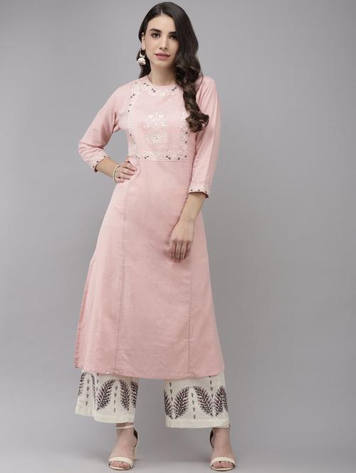 round neck kurta palazzo set - 19659561 - Very Small Image - 1