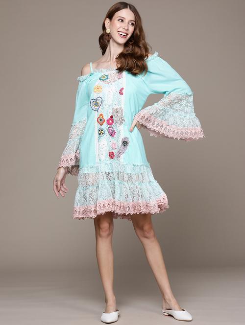 women embroidered off shoulder a-line dress - 19659613 - Very Small Image - 1
