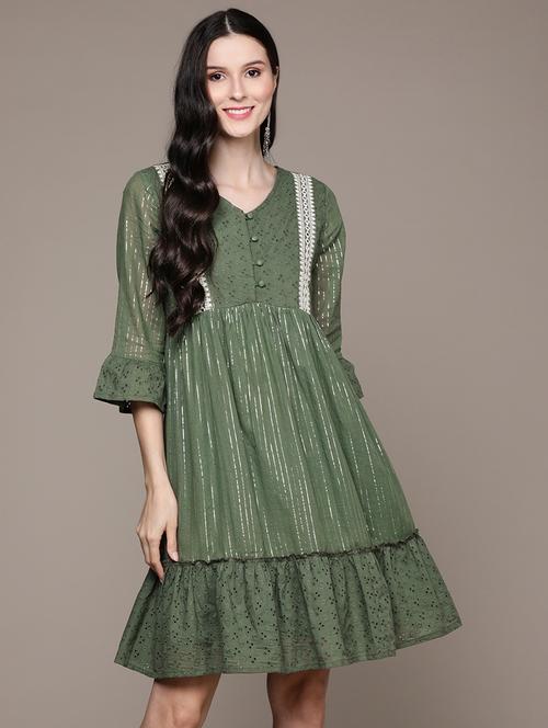 women v neck embroidered fit & flare dress - 19659623 - Very Small Image - 1