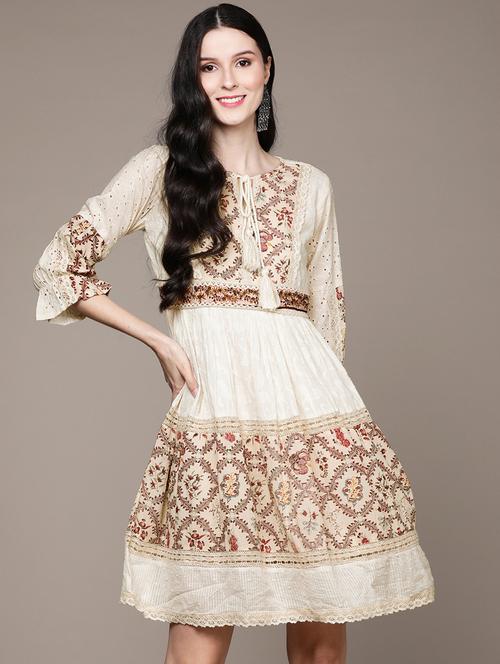 cream cotton floral a-line dress - 19659655 - Very Small Image - 1