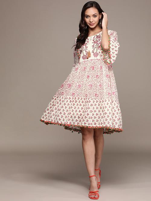 cream embroidered a-line dress - 19659701 - Very Small Image - 1