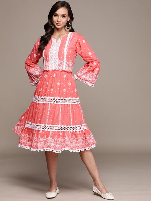 pink cotton embroidered a-line dress - 19659729 - Very Small Image - 1