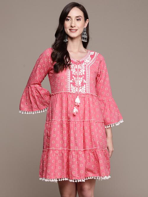 pink cotton printed a-line dress - 19659897 - Very Small Image - 1