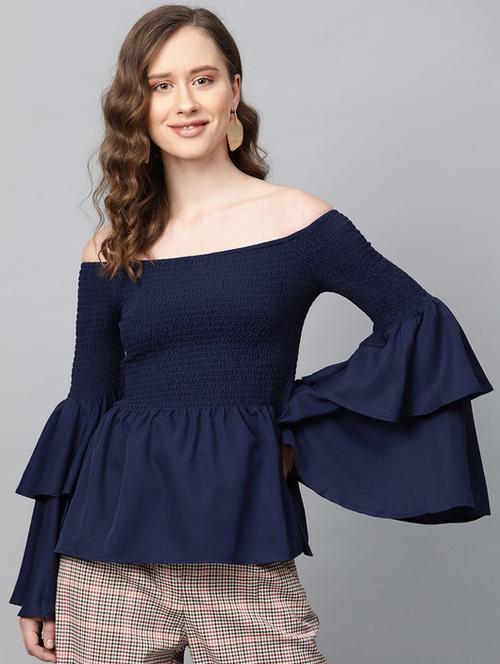 off-shoulder solid peplum top - 19660093 - Very Small Image - 1