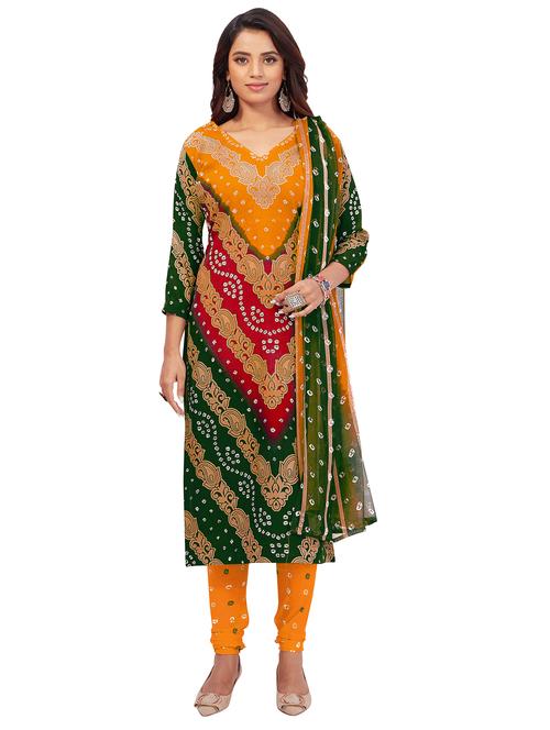 yellow printed churidaar unstitched suit - 19660163 - Very Small Image - 1