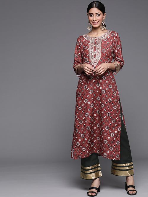 round neck kurta palazzo set - 19660295 - Very Small Image - 1