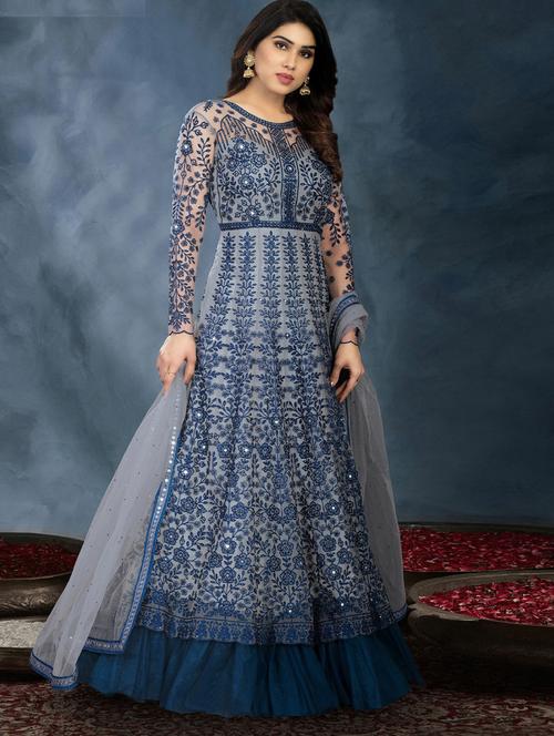 embroidered semi-stitched suit set - 19660405 - Very Small Image - 1