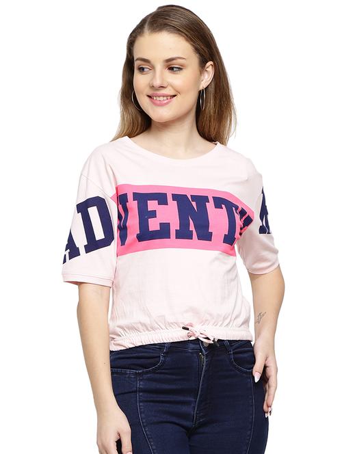 women front print round neck t-shirt - 19660706 - Very Small Image - 1