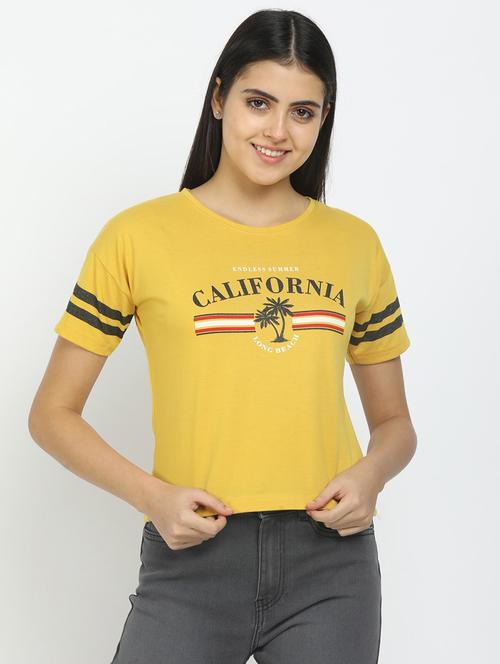 women chest print round neck t-shirt - 19660718 - Very Small Image - 1
